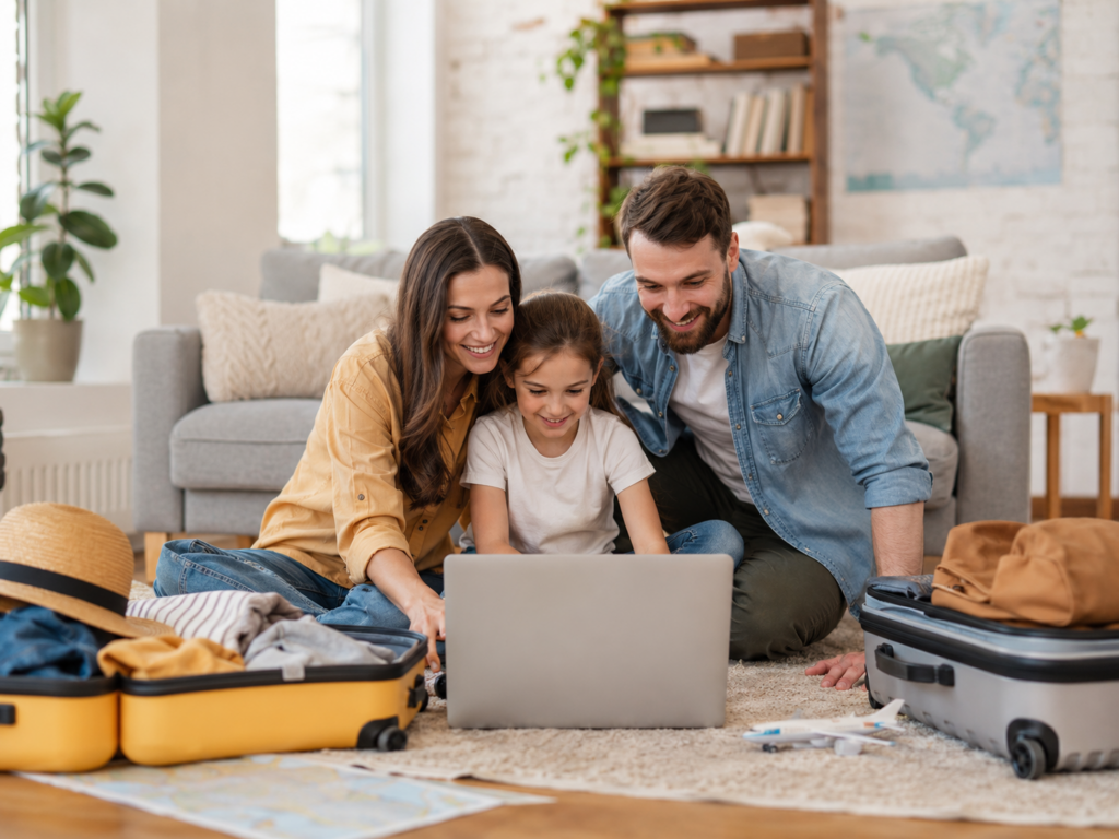 familia contratando un viaje seguro